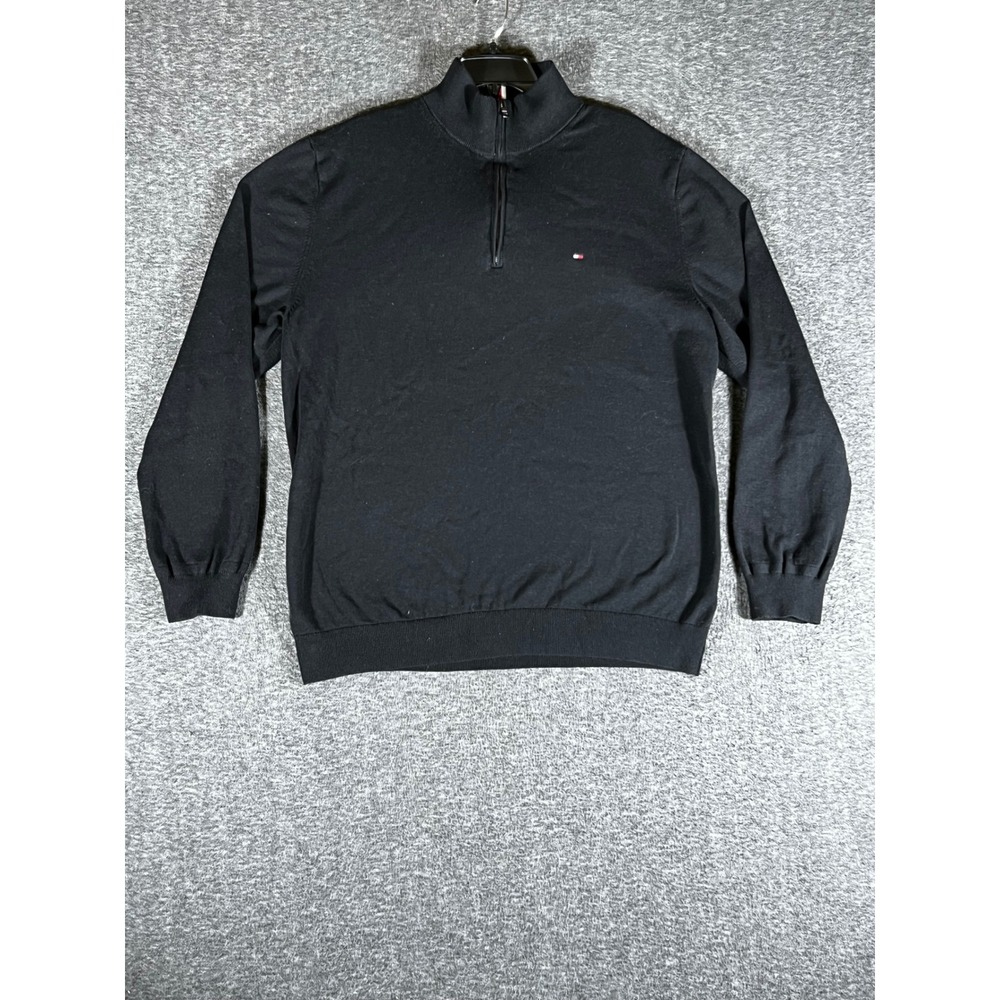 Tommy Hilfiger Mens Black 100% Cotton Quarter Zip Pullover Sweater XXL